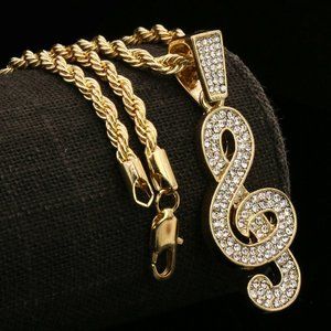 14k Gold Music Note 24" Rope Chain + Pendant